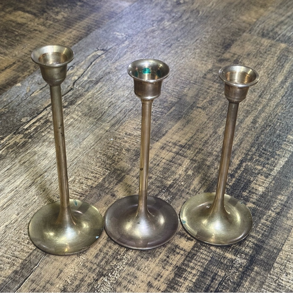 3 Vintage Brass Candlesticks Holders